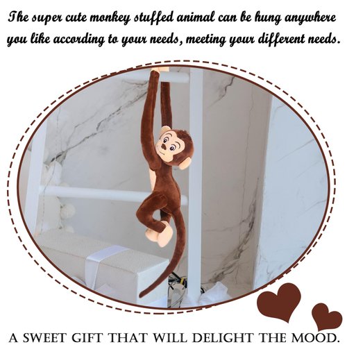 zhidiloveyou 35.4" Hanging Monkey Stuffed Animals Plush Brown Cute Monkey Toy for Kids Adults