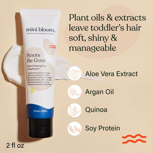Mini Bloom Knots Be Gone Detangling Conditioner Treatment | Detangler Baby & Kid Safe | Shea Butter, Plant Rich Oils & Flower Extracts | Leaves Hair Soft, Shiny, Manageable & Tangle-free Travel Size