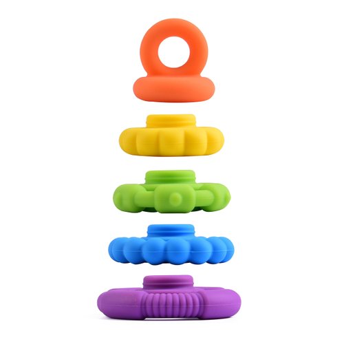 Stacking Baby Teether Toy - Sensory Silicone Teething Rings for Babies – Promote Motor Skills-Premium Food Grade Silicone Rainbow Colors - BPA Free