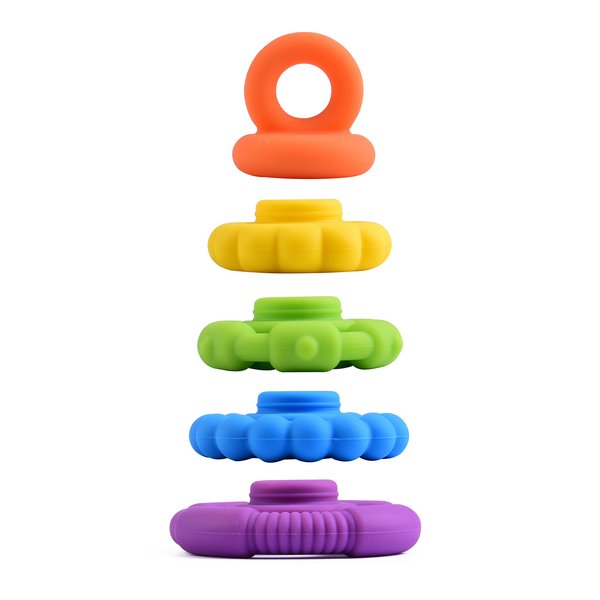 Stacking Baby Teether Toy - Sensory Silicone Teething Rings for Babies – Promote Motor Skills-Premium Food Grade Silicone Rainbow Colors - BPA Free