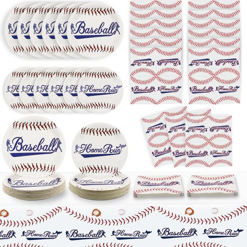Baseball Party Decorations, Disposable 7” and 9” Plates Napkins Tablecloth Set, 122 Pcs Baseball ...