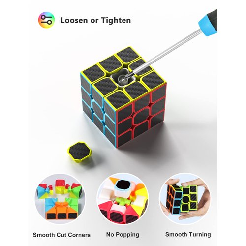 Speed Cube Set, Carbon Fiber Sticker Puzzle Cube Bundle Magic Cube Set of 2x2x2 3x3x3 Pyramid Speed Cube, Birthday Party for Kids Teens Adults