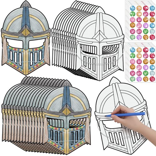 Blueweenly 24 Pack Color Your Own Knight Mask Craft Kit Knight Mask Crafts DIY Knight Paper Mask Party Favors Crafts for Kids and Fun Home Activities Party Dress up Knight Theme Supplies