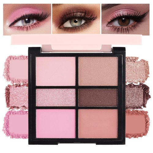 Six-Color Eyeshadow Makeup Palette, Pale Red Rose Pink Dark Browm Rose Gold Champagne Gold Nude Pink Eyeshadows, Blendable Matte and Shimmer, Long-Lasting - Cruelty-Free With Built-In Mirror - 01#