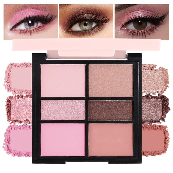Six-Color Eyeshadow Makeup Palette, Pale Red Rose Pink Dark Browm Rose Gold Champagne Gold Nude Pink Eyeshadows, Blendable Matte and Shimmer, Long-Lasting - Cruelty-Free With Built-In Mirror - 01#