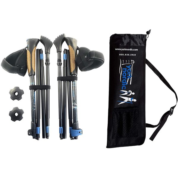 York Nordic Ultralight Folding Walking Poles - Travel Ready - with Rubber Feet, Baskets, and Bag (Nordic Grips - 5'3" to 5'7")