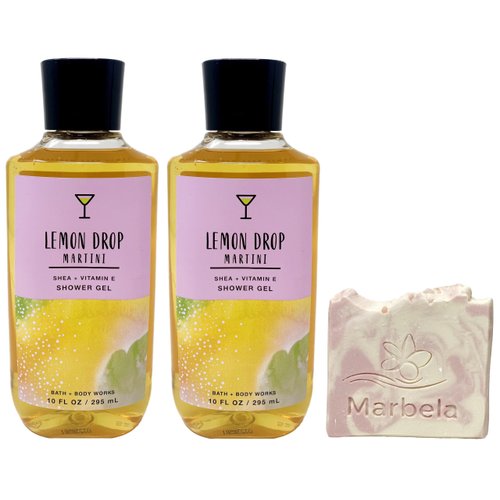 Bath and Body Works Lemon Drop Martini- 2 pack - Shea + Vitamin E Shower Gel With a Himalayan Salts Spring Sample Soap.