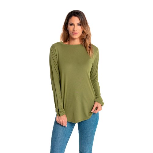 MAI Post Shoulder Surgery Shirts for Women - Premium Easy Snaps on Shirt Sides and Full Arm Opening, Long Sleeve Shirt, Chemo Shirts for Port Access, Soft Natural Cotton Dialysis Clothing (Olive,XL)