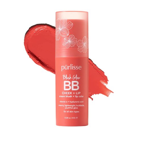 pūrlisse Blush Stick, 2-in-1 Cheek Lip Tint Stick - 100% Natural, Vegan - Buildable Lightweight Shimmer Cream Blush, Hydrating Formula for All Day Wear (Summer Coral)