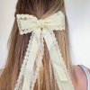 Beige Lace Hair Bows, Aesthetic Hair Bows for Women, Lace Hair Bow Clips, Lace Hair Ribbon Bow Metal Clips, Hair with Long Tail Hair Accessories, Cute Hair Accessories