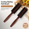Round Boar Bristle Hair Brush with Wooden Handle Ideal for Styling Medium to Long Hair Thick, Fine, Curly, Or Straight Hair, Enhances Volume and Shine