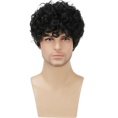 Daiaces Mens Curly Wigs Black Short Wig Synthetic Heat Resistant Costume Wig Mens Daily Cosplay Party Halloween