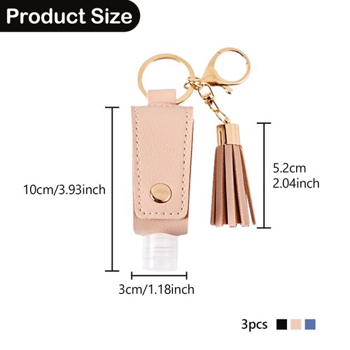 Pcmursal 3 Pack Small Hand Sanitizer Keychain Portable Leather Empty Bottles for Toiletry Shampoo Lotion Soap