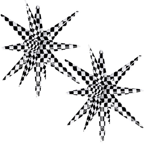Black White Checkered Star Cone Aluminum Foil Balloons,Checkered Racing Theme 22 Inch Explosion Star Burst Balloons,Las Vegas Casino Party,Alice Theme Kids Birthday Party Decorations Supplies 2 Pcs