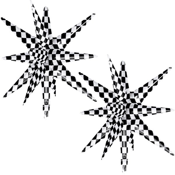 Black White Checkered Star Cone Aluminum Foil Balloons,Checkered Racing Theme 22 Inch Explosion Star Burst Balloons,Las Vegas Casino Party,Alice Theme Kids Birthday Party Decorations Supplies 2 Pcs