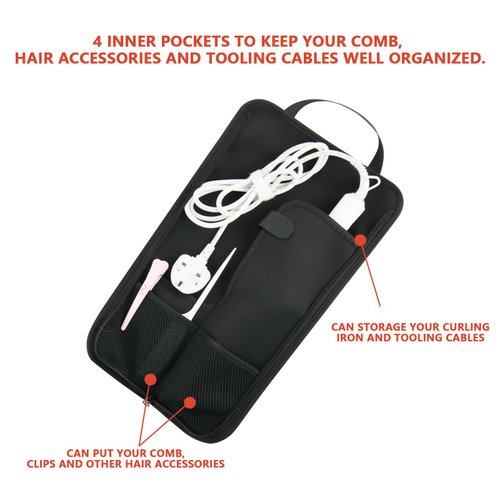 Beautyflier Universal Curling Iron Travel Case, Canvas Heat-Resistant Curling & Flat Iron Holder Travel Case, Hot Curling Iron Holder for Hair Tools Travel Bag or Daily Use (Pink Flower)