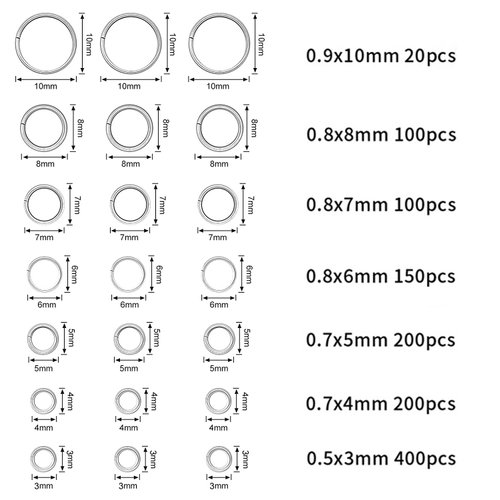 DANNEASY 1070pcs Nail Art Dangle Charm Piercing Tool Hand Drill Nail Piercing Charms Jump Rings Connectors Nail Accessories Jump Ring for Jewelry Craft Making Nail Art Supplies(Silver)