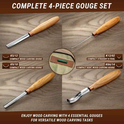 BeaverCraft, Wood Carving Chisel Set SC01 - Gouge Wood Carving Tools Kit in Rolling Pouch with Leather Strop Polishing Compound Kit - Radial Gouges Flat Chisel Bent Gouge (Chisel Set)