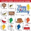25PCS Fish Gone Fishing Cake Topper Cupcake Toppers Birthday Party Decorations Themed Ocean Fisherman Sea Decor Table Centerpieces for Kids Boy Adults Teen Baby Shower Party Supplies Party Favors