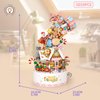 MEIEST Falls Building Blocks Rotating Music Box Set,Candy Flower Bonsai Botanical Collection with Light,Home Decor (Christmas)