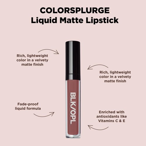 Black Opal BLK/OPL COLORSPLURGE Liquid Matte Lipstick, Chic Mauve — long-lasting, enriched with Vitamins C & E, paraben-free, cruelty-free