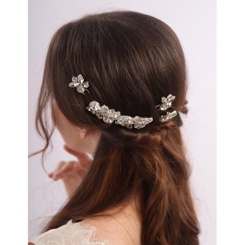 Teyglen Crystal Bride Wedding Hair Comb and Hair Pins Silver Rhinestone Hair Piece Bridal Hair Accessories for Women Handmade Crystal Headpiece