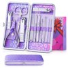 Nail Clipper Kit - 12 Pieces Manicure Set Women Professional, Travel Nail Kit with Cuticle Nipper, Manicure Pedicure Set with Luxurious Travel Case (Purple)
