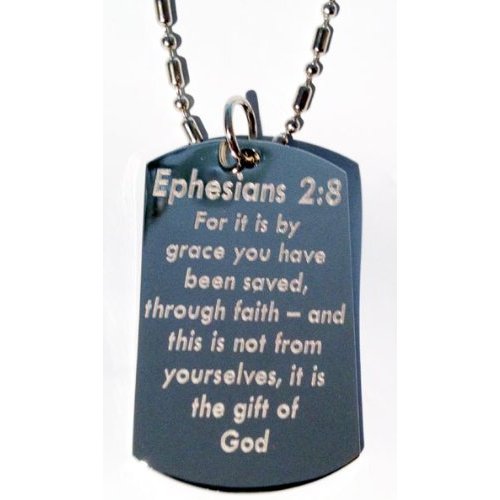 Ephesians 2:8 Bible Biblical Verse "For It Is By Grace You Have Been Saved..." Christ Christian Christianity Logo Symbols - Military Dog Tag Luggage Tag Key Chain Keychain Metal Chain Necklace