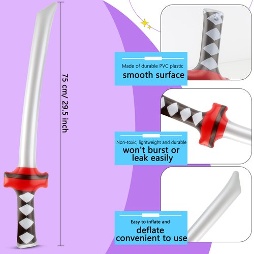Cotiny 30 Pack Inflatable Ninja Swords Blow up Sword Samurai Katana Inflatable Swords for Kids Boys Ninja Cosplay Party Supplies Halloween Costume Accessories (3 Colors)