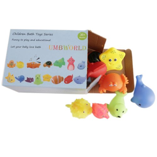 UMBWORLD Preschool Bath Toys Rubber Floating Squeaky Baby Wash Shower Toy for Toddlers Kids Party Decoration15 Pcs (Sea Animal)