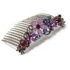 Medium Decorative Hair Comb Rhinestone Crystal Frosted Flowers Bridal Hair Comb, Puple