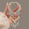 FIABLE COLLECTION Premium Rhinestone Bow Fringe Ponytail Hair Claw Clips For Women & Girls | Women's Fancy Pearl Flower Tassels Hair Bun Styling Accessories