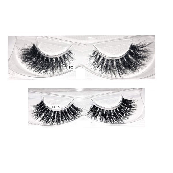 QTY:2 Alluring Clear Band 3D Reusable Strip, 100% Siberian Mink Fur False Eyelashes, Hand-made Cruelty Free (F2 &F116)