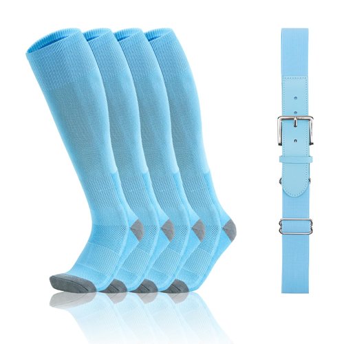 QBK Toddler Baseball Socks And Belt Youth Softball Tee Ball Combo Set for Boy Girl (2 Pairs of Socks & 1 Belt) Blue 5-7T