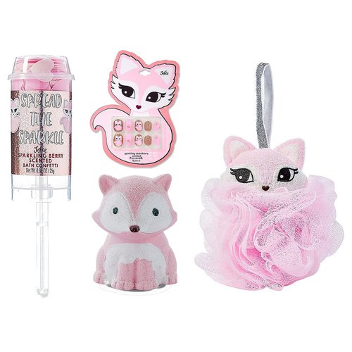 Justice For Girls Fox 4pc Cosmetic Gift Set Lip Gloss Nails Loofah Bath Confetti