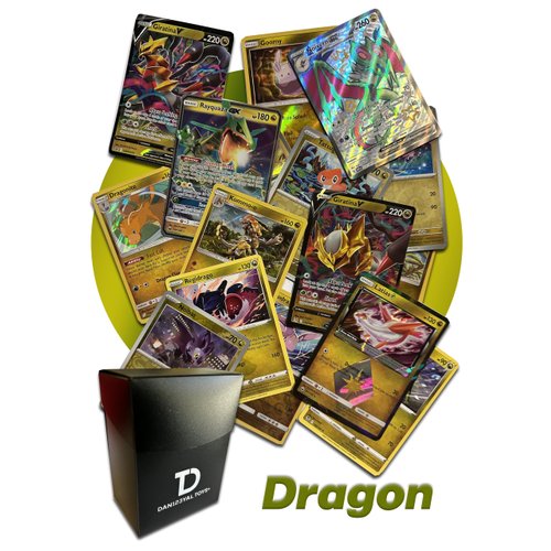 Dragon Type Pokémon Compatible TCG Assortment Bundle || Guaranteed Ultra Rare Dragon Card + 15 Random Dragon Type Cards + Dan123yal Deck Box