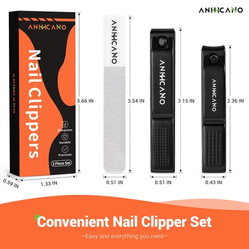 Nail Clippers with Glass Nail File, ANIHCANO Ultra Sharp Nail Clipper Set, Professional Fingernail & Toenail Clippers Nail Cutter for Men and Women (Black)