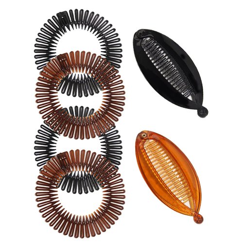 6Pieces bundle of hair clips Stretch Comb headbands Banana Hair Clips Full Circular Stretch Teeth Flexible Hair Comb Headband Hairband Holder for Women Girls (MixColor)