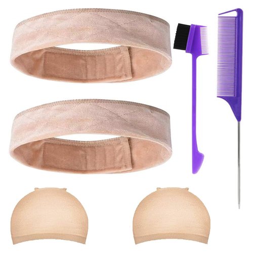 GOLRESOL Elastic Bands For Wigs, Wig Band for Wigs Edges Wrap to Lay Edges, Lace Melting Band for Keeping Wigs in Place, Wig Accessories, Wig Grip Headband to Keep Wig Grip No Slip (Nude, 2pcs)