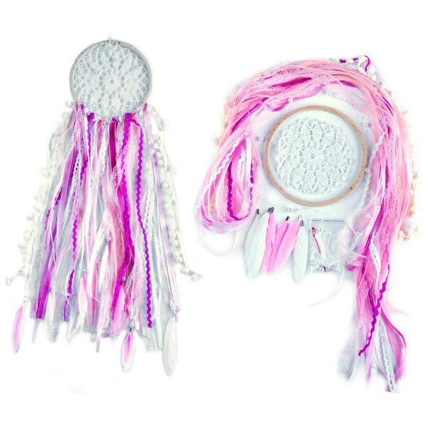 DIY Dream Catcher Kit Do It Yourself Craft kit for girls Creative Activity Birthday Party Favor Make Your own Diam 6.2"Pink Blush White Dreamcatcher