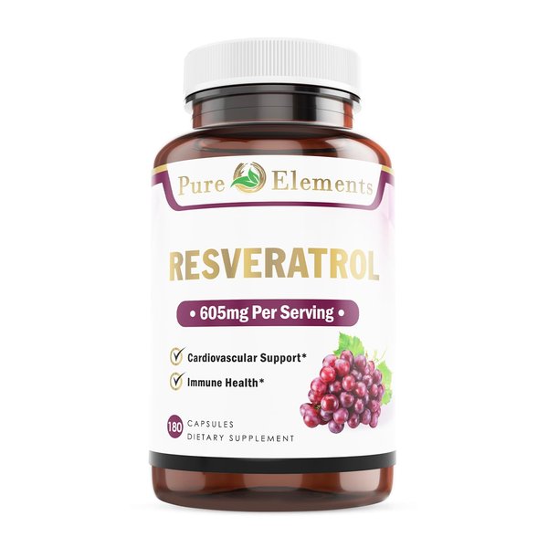 Pure Organic Elements Resveratrol 1450mg Extra Strength Formula to Promote Better Skin and Immunity with Green Tea Extract,Grape Seed Extract,Red Wine Extract and Others 90 Days Supply