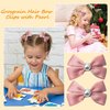 Pearl Hair Bows Clip for Girls, Beleki 2PCS Grosgrain Ribbon Hair Bows Boutique Hair Clips Full Lined Alligator Clips Pink Hair Accessories for Girls Teens Toddlers Kids