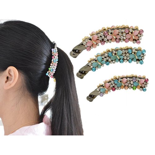 Ruihfas Crystal Rhinestone Hair Banana Clip Claw Barrette Hairpin for Women Hair Jewelry Accessories (Lake Blue)