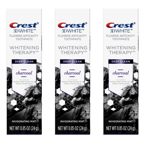 Crest 3D White Whitening Therapy Charcoal Deep Clean Fluoride Toothpaste, Invigorating Mint, .85 oz (3)