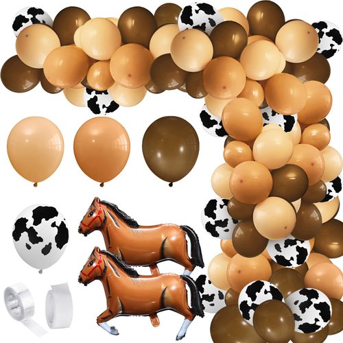 Jexine 146 Pcs Cowboy Birthday Party Decorations Western Party Balloon Garland Arch Kit Horse Balloons Cow Print Brown Blush Nude Balloons for Cowgirl Farm Horse Racing Derby Wild Party Baby Shower