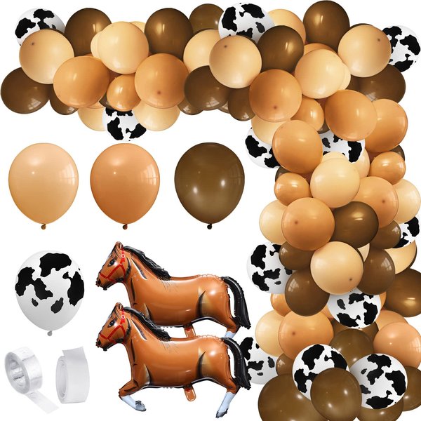 Jexine 146 Pcs Cowboy Birthday Party Decorations Western Party Balloon Garland Arch Kit Horse Balloons Cow Print Brown Blush Nude Balloons for Cowgirl Farm Horse Racing Derby Wild Party Baby Shower