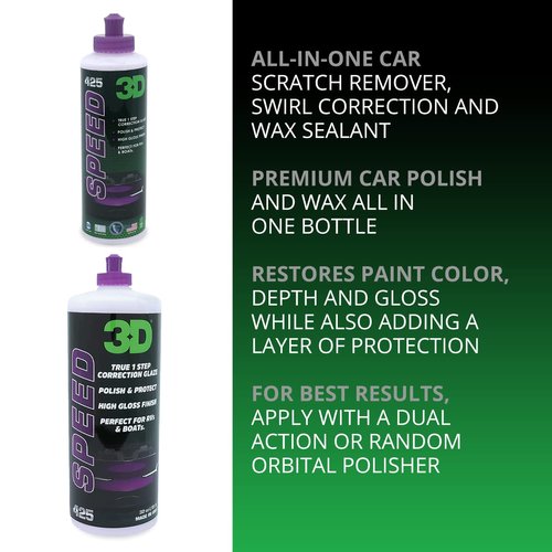 3D Speed Car Scratch Remover Polish & Wax – 16oz – All-In-One Scratch Remover, Swirl Correction & Wax Sealant Protection with Glossy Shine