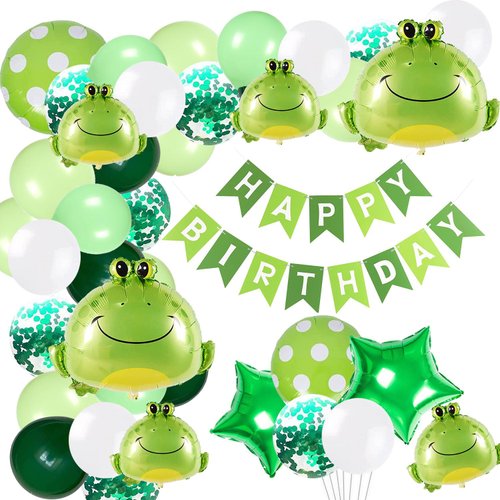 DXary Frog Birthday Party Decorations Frog Balloons Set Green Frog Aluminum Foil Balloons Vivid Latex Frog Theme Balloons for Kids Birthday Party Supplies Garden Birthday Decoration (Frog Set B)