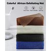 4 Pieces African Exfoliating Net Sponge, 33 inch Long Bathing Sponge Shower Body Scrubber Net for Back Skin Smoother, Daily Use (Black/Blue/Brown/Beige)