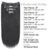Lysilf Yaki Straight Clip in Hair Extensions for Black Women Brazilian Virgin Human Hair Kinky Straight Clip in Extensions 8Pcs with 18 Clips Double Lace Weft 120Gram(20inch, Natural Black)